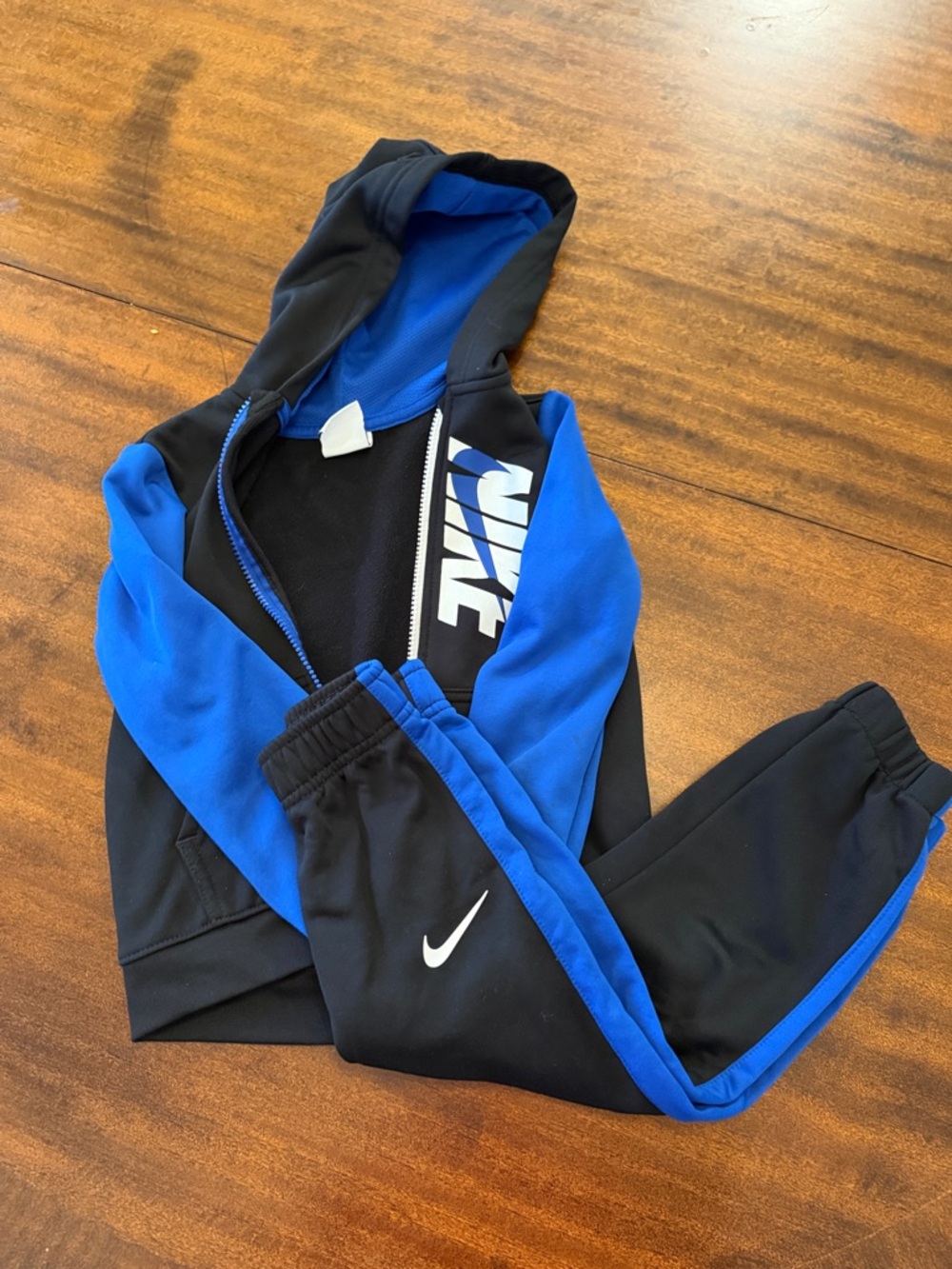 Nike Black and Blue Kids Hooded Tracksuit Set